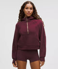 Scuba Oversize Burgundy Bay Gold Half - Zip Hoodie Set