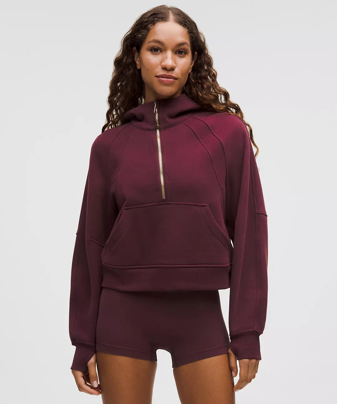 Scuba Oversize Burgundy Bay Gold Half - Zip Hoodie