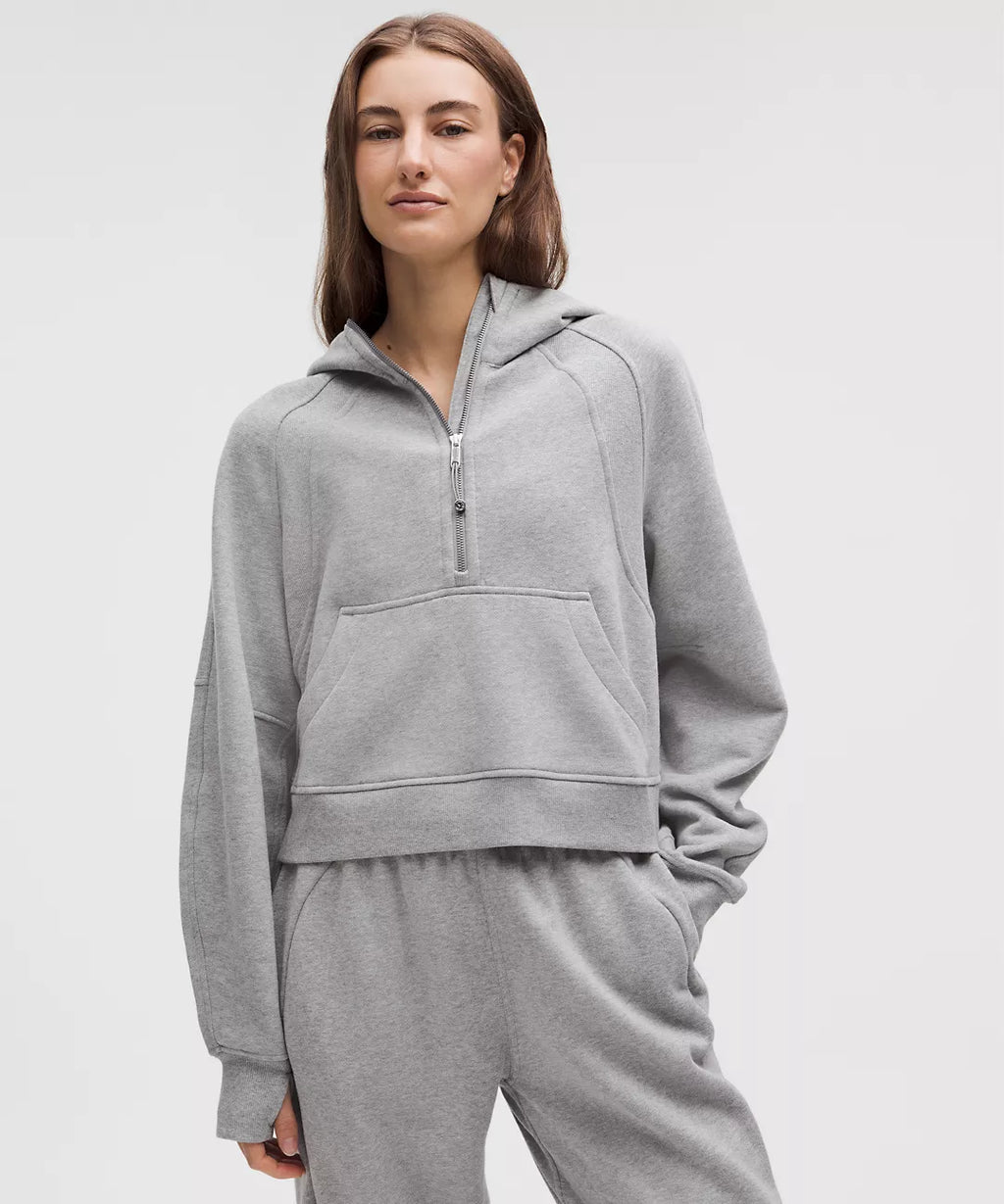 Scuba Oversize Gray Half - Zip Hoodie Set