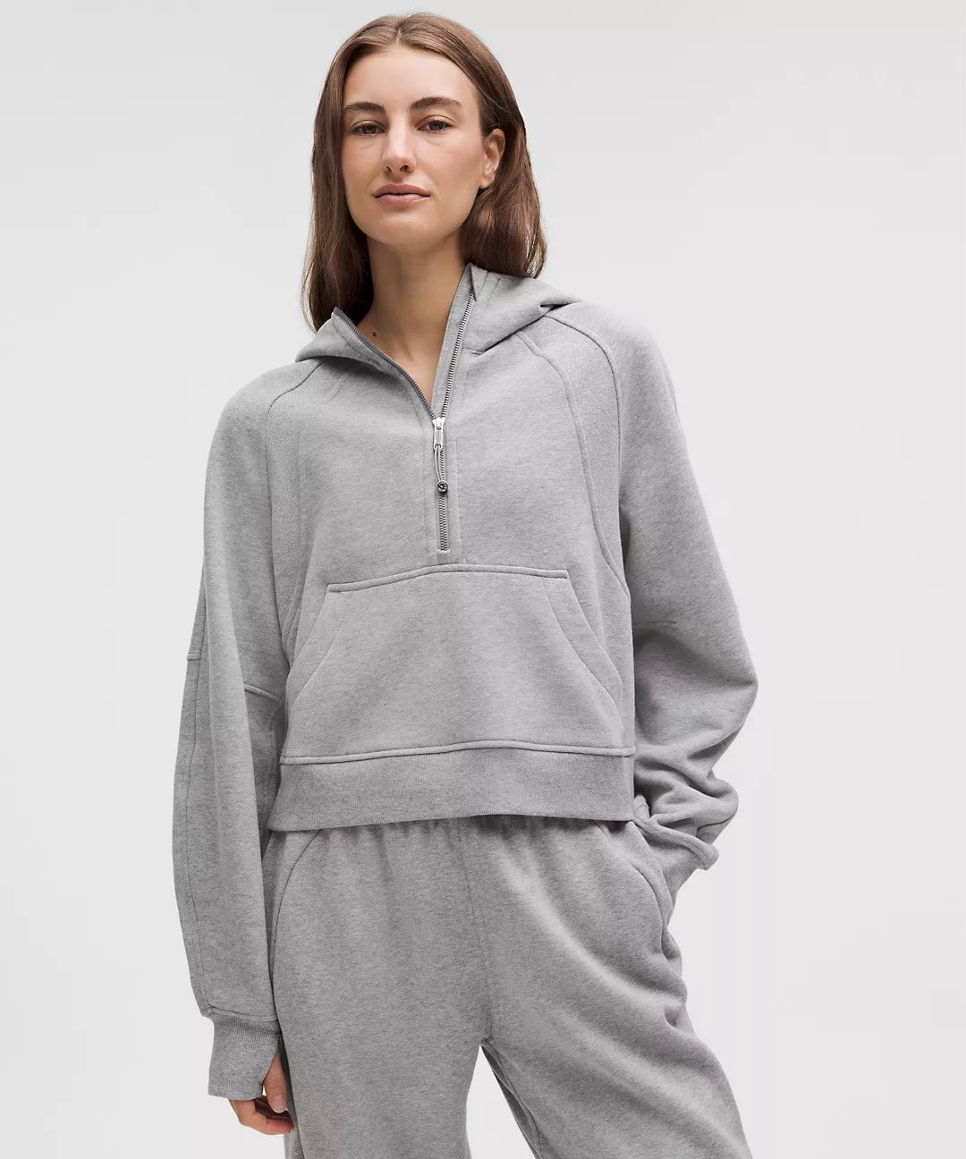 Scuba Oversize Gray Half - Zip Hoodie Set