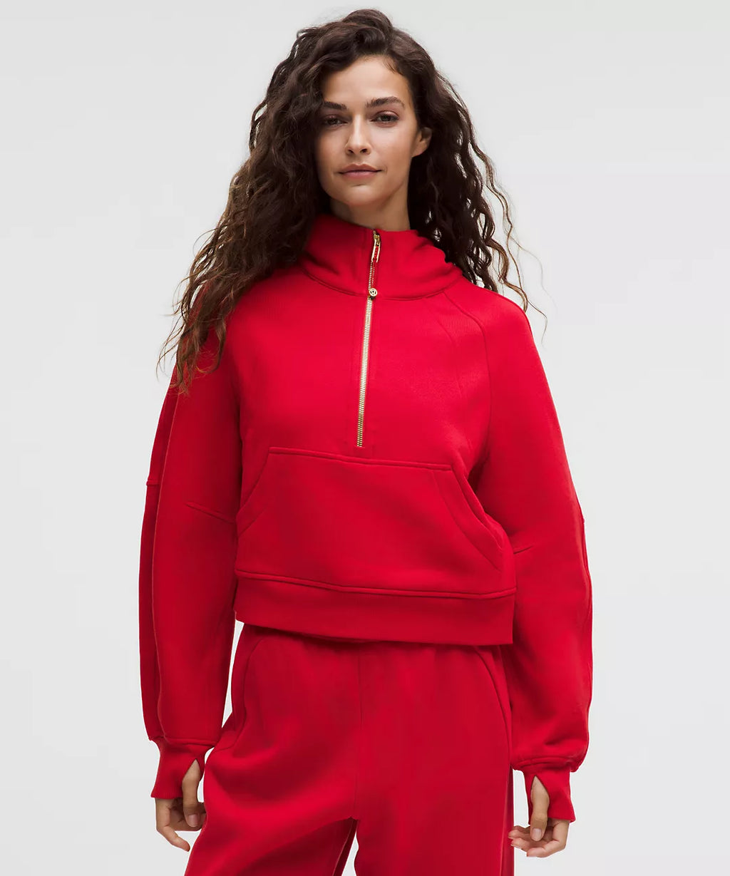Scuba Oversize Oxford Red Gold Half - Zip Hoodie Set