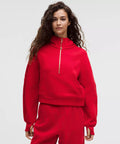 Scuba Oversize Oxford Red Gold Half - Zip Hoodie Set