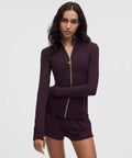 Define Jacket & Leggings Black Plum Gold Zipper Set