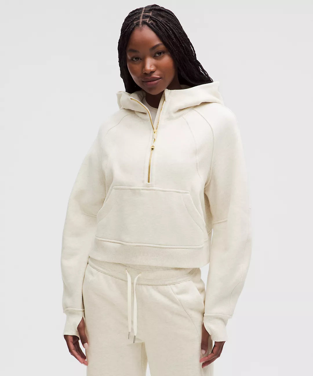 Scuba Oversize Heathered Bone Gold Half - Zip Hoodie