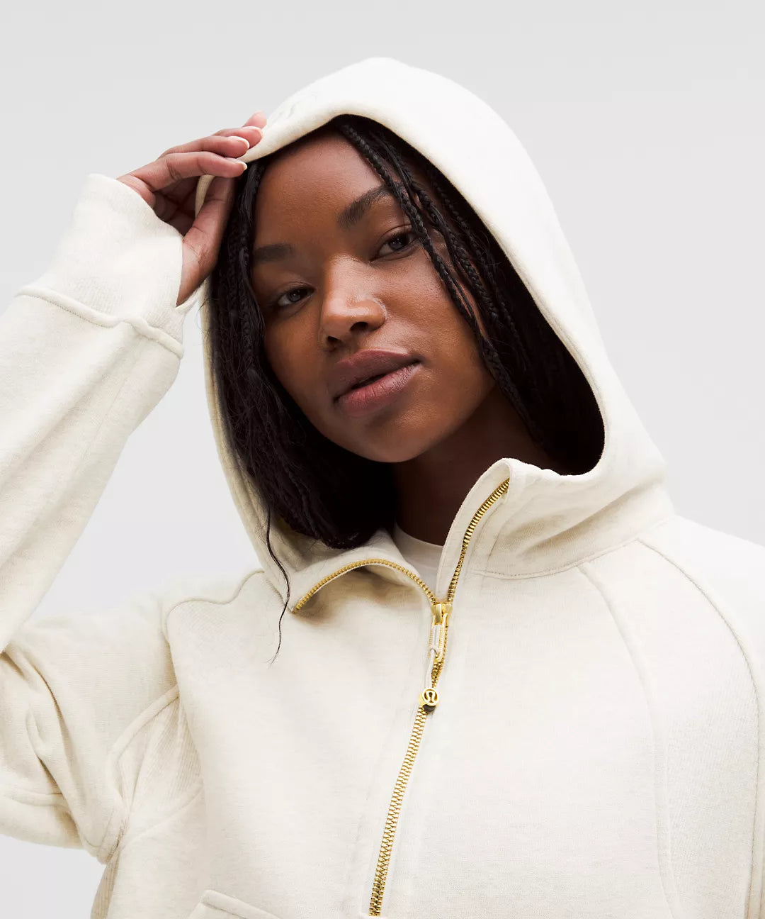Scuba Oversize Heathered Bone Gold Half - Zip Hoodie
